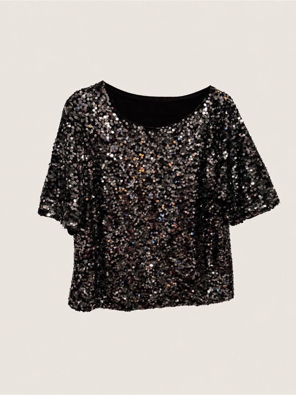 H&M Black Sequin Short Sleeve Top